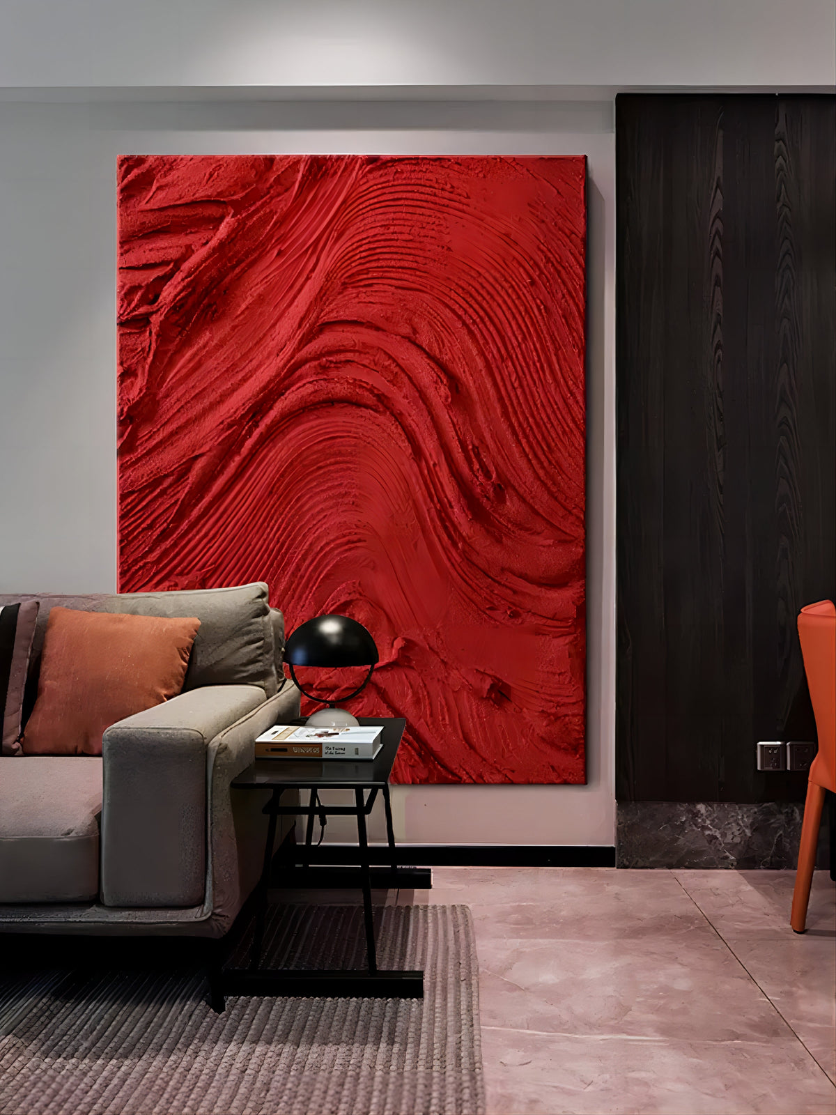Vibrant Red Wave Texture Oil Painting