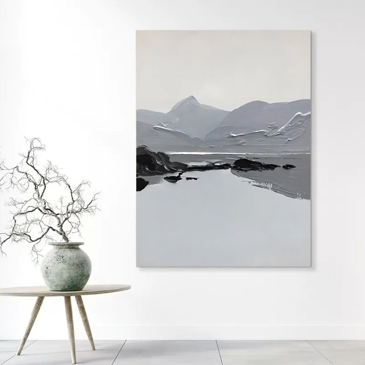 Monochrome Textured Mountain Landscape Painting