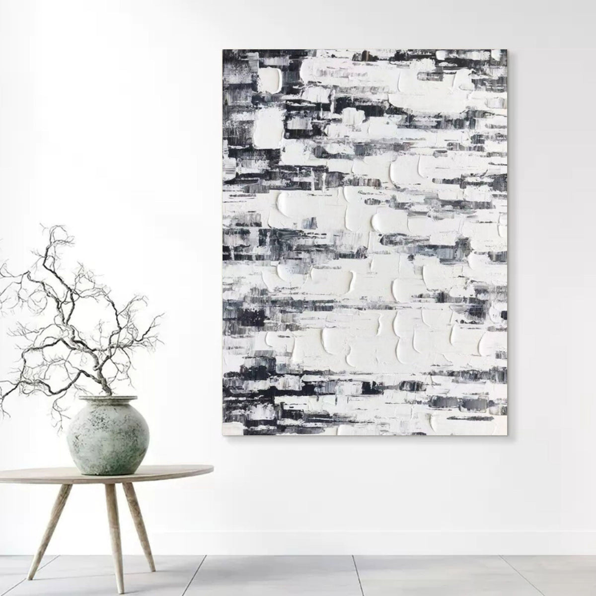 Black White Impasto Abstract Oil Textured Painting