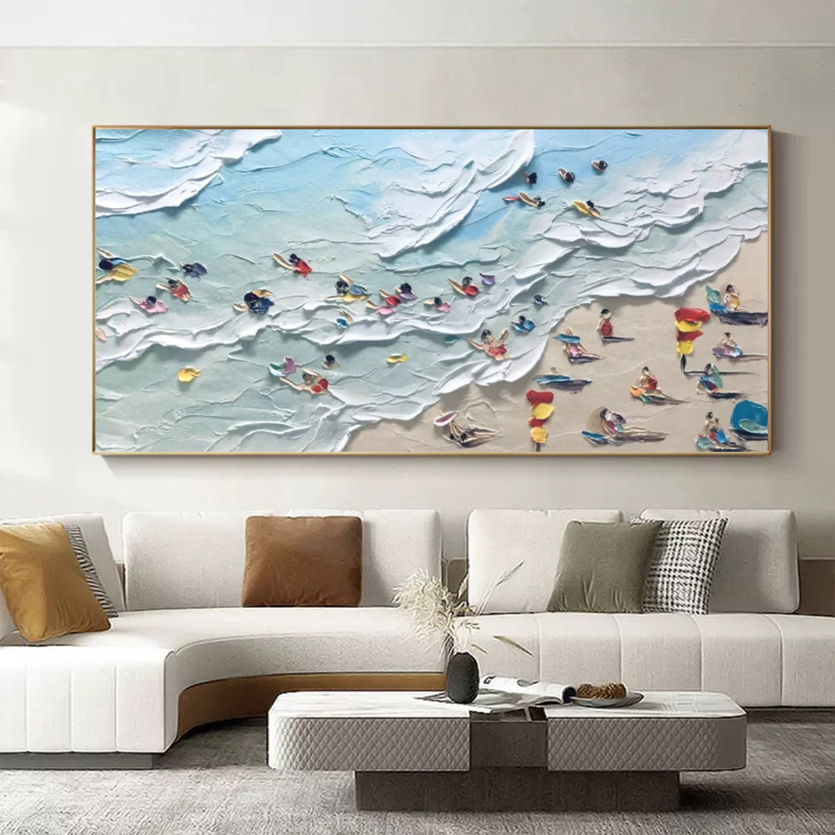 Aerial Beach Scene Impasto Painting
