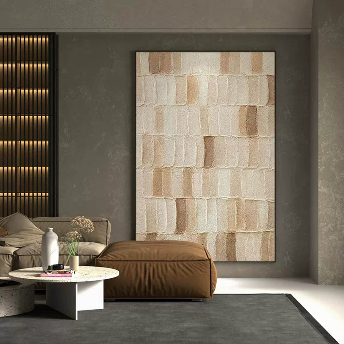 Terracotta Textured Grid Oil Painting