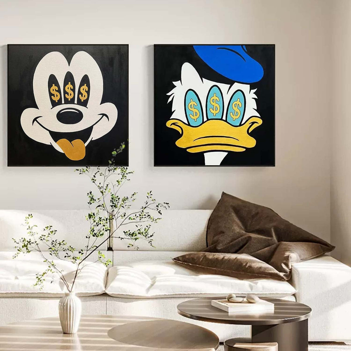 Money Obsessed Mickey Donald Diptych Painting
