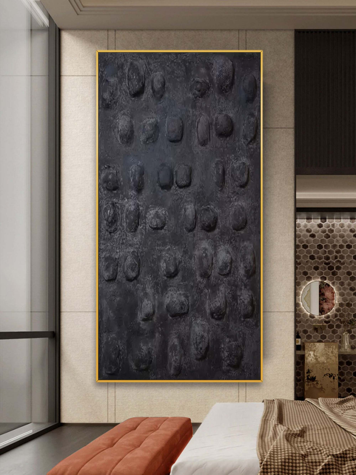 Plaster Art Dark Textured Stone Pattern Abstract Painting