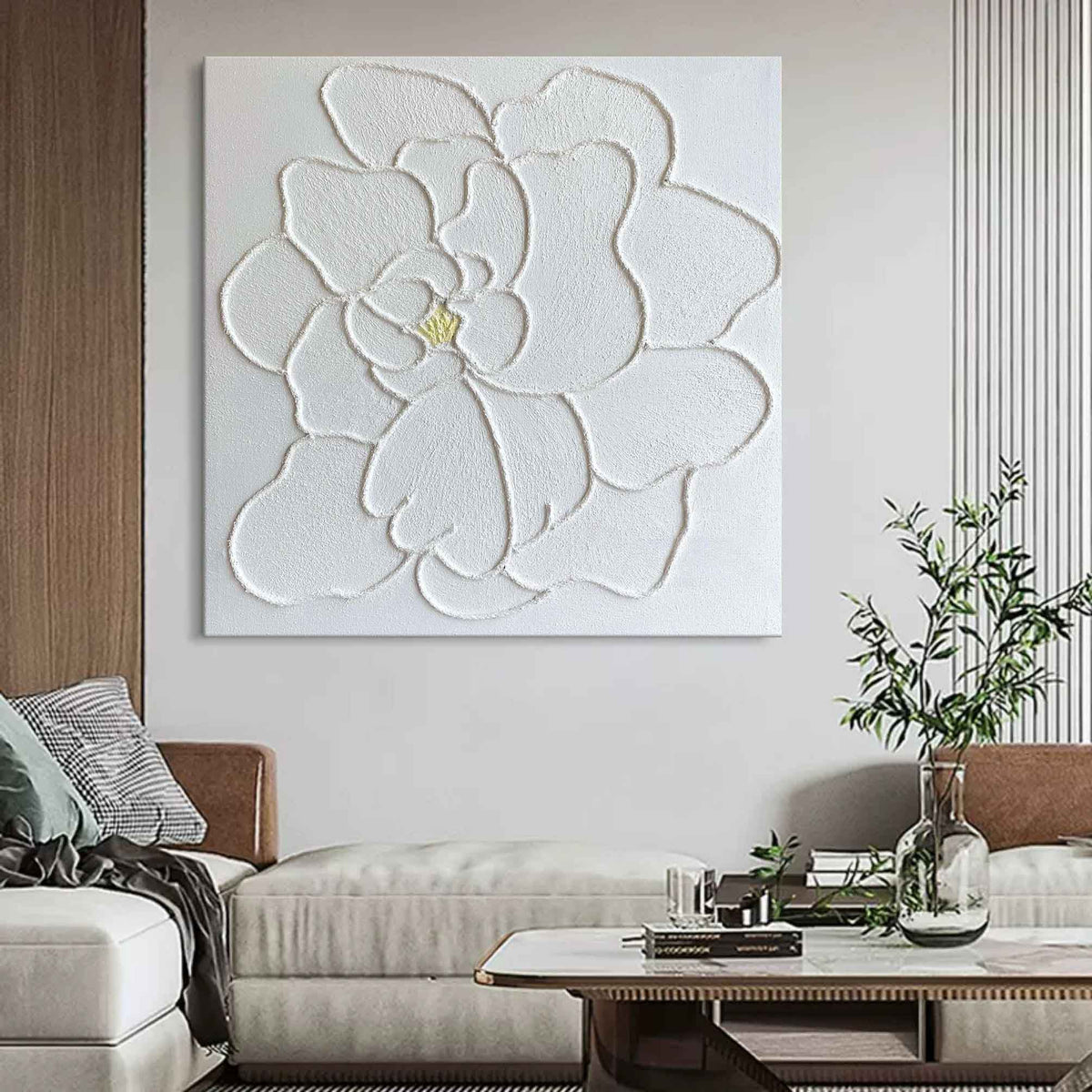 Plaster Art Texture White Textured Flower Painting