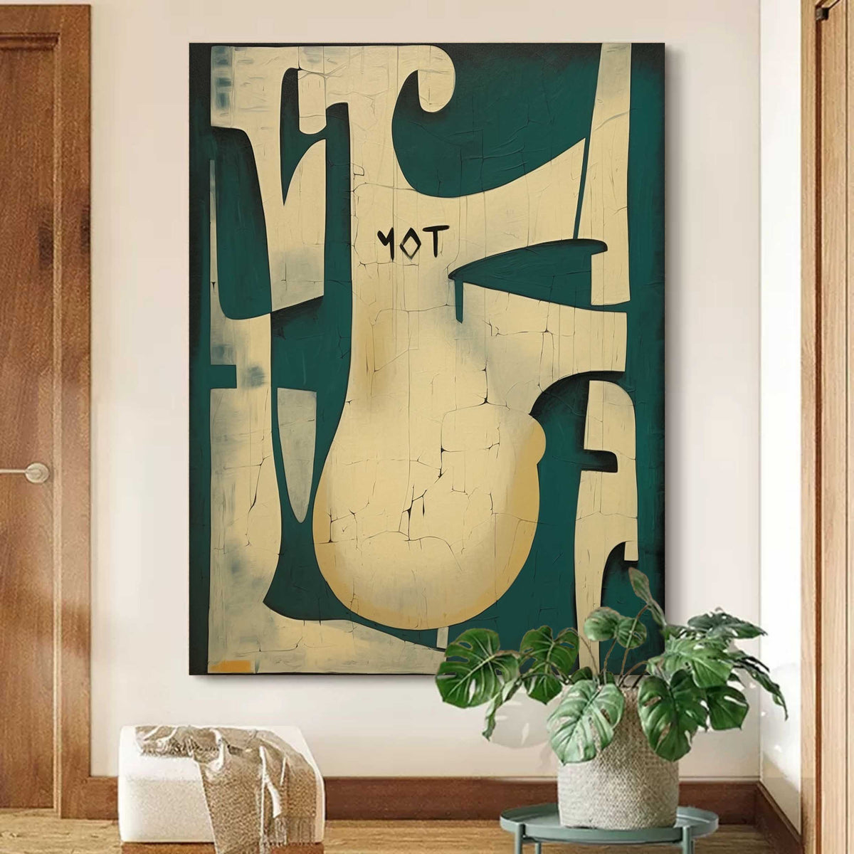 Teal and Neutral Textured Geometric Wall Art