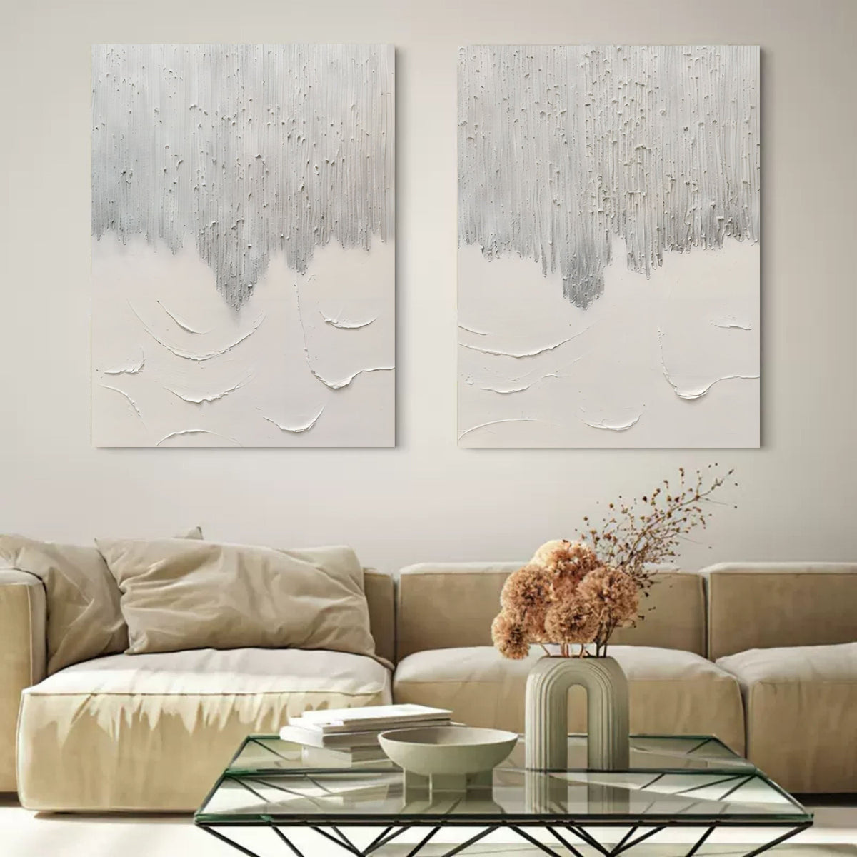 Silver White Gradient Textured 2 Piece Wall Art Set
