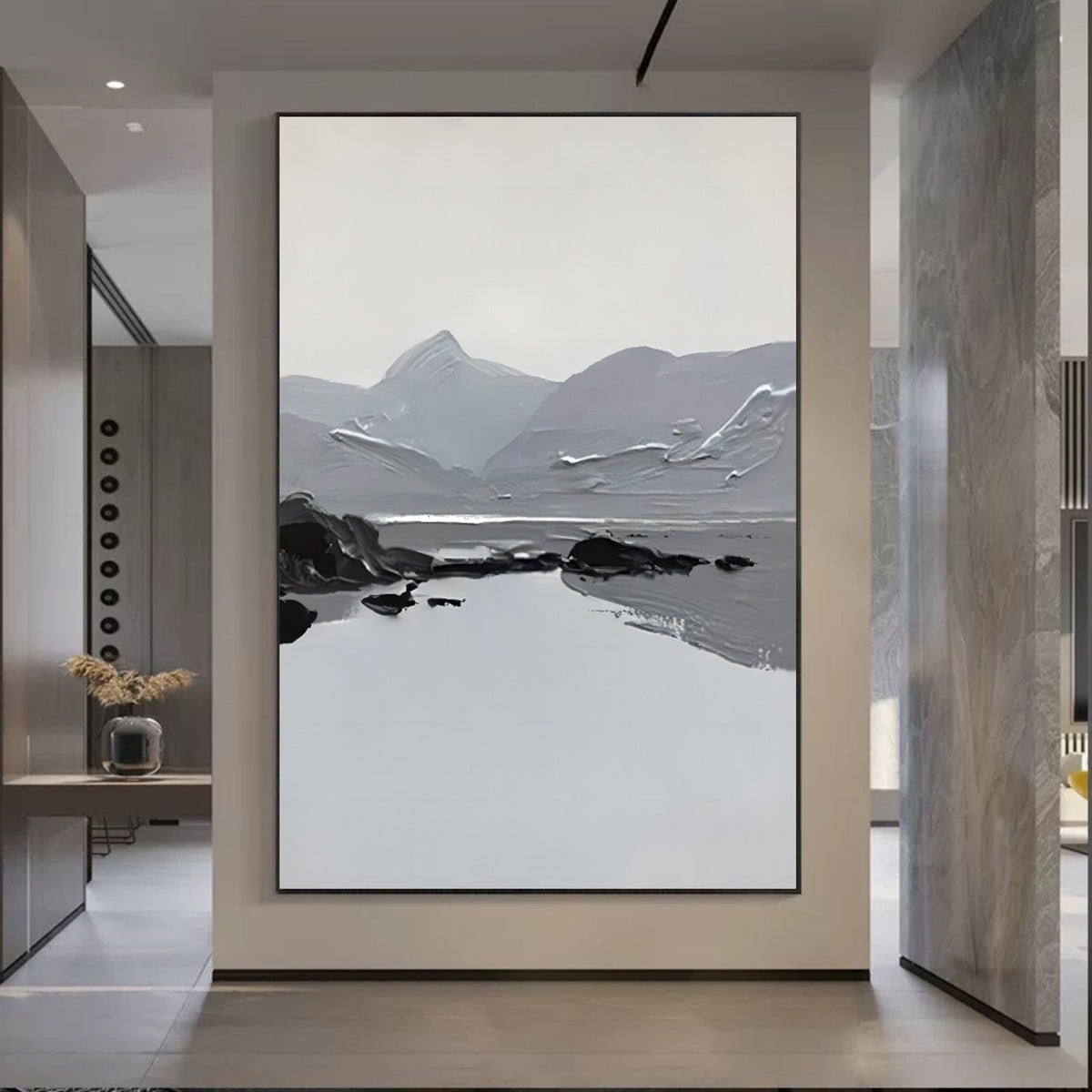Monochrome Textured Mountain Landscape Painting