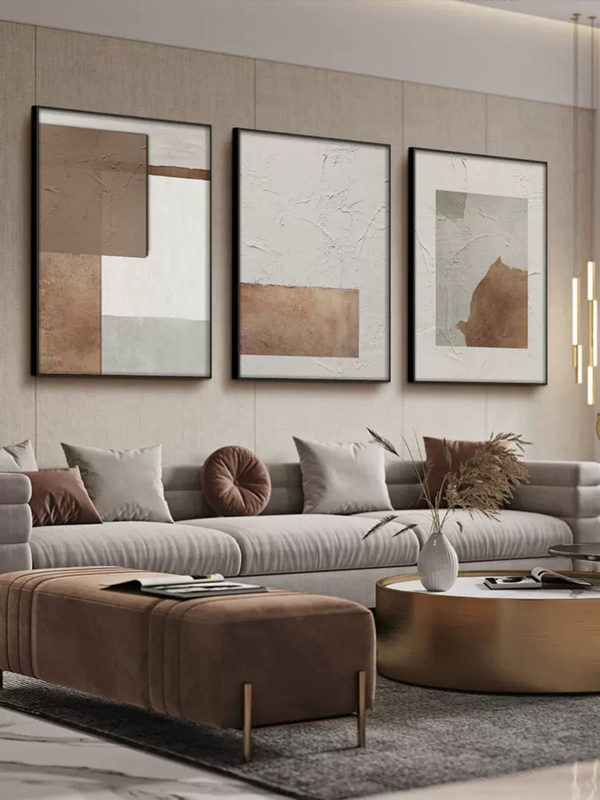 Neutral Triptych 3D Textured Painting