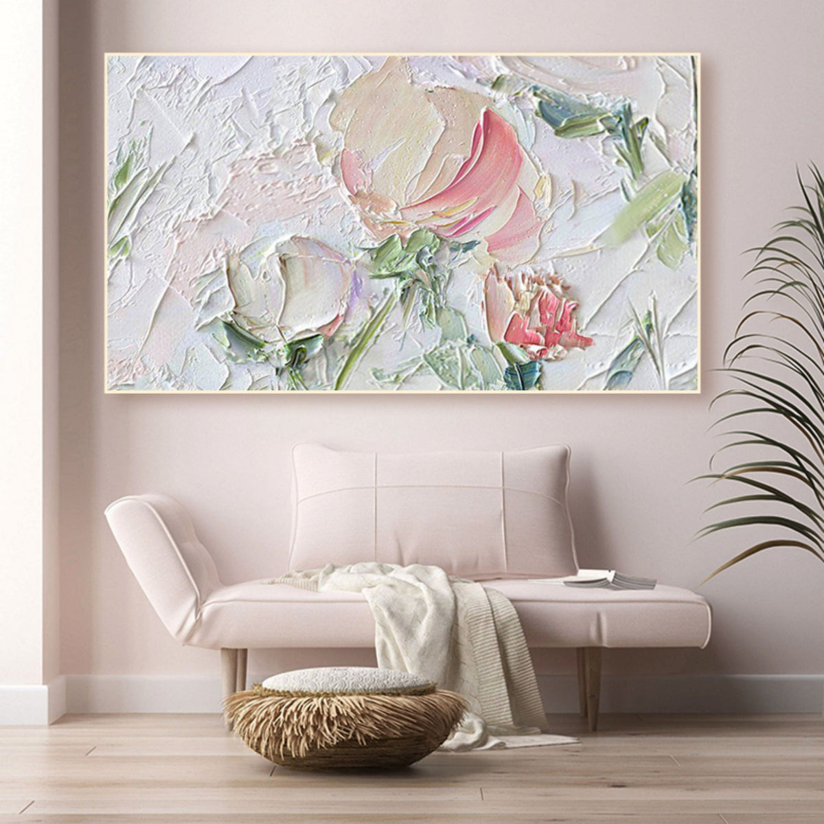 Soft Pink Roses Impasto Painting
