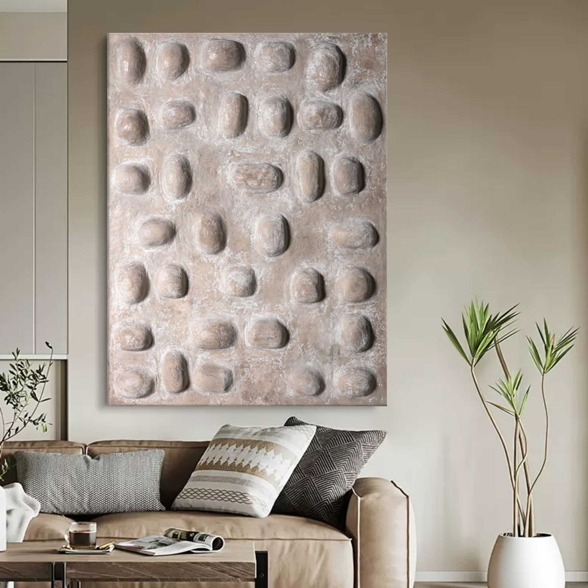 Wabi-Sabi Pebble Relief Texture Painting