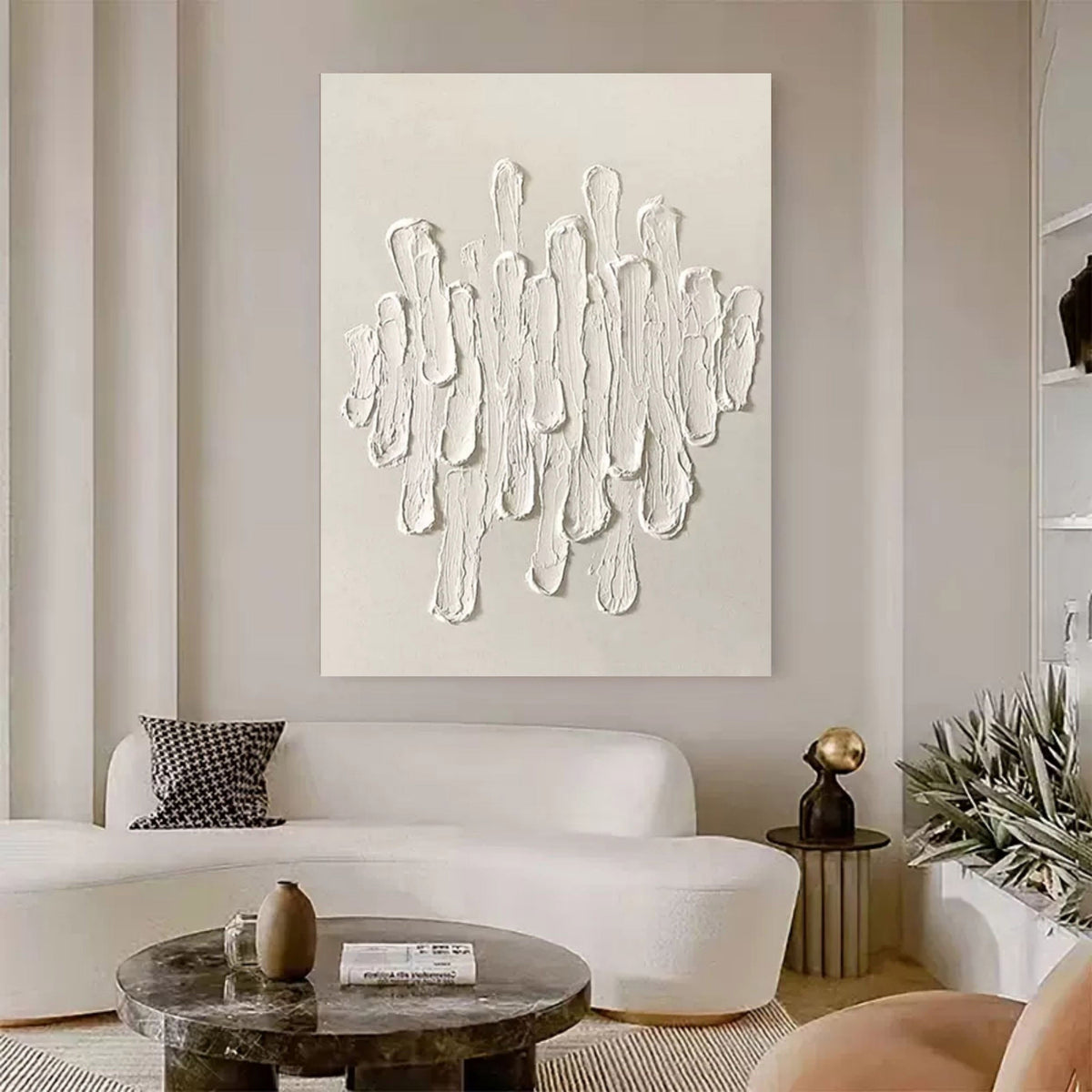Wall Art White Plaster Strokes Minimalist Texture Living Room | Neutralighting