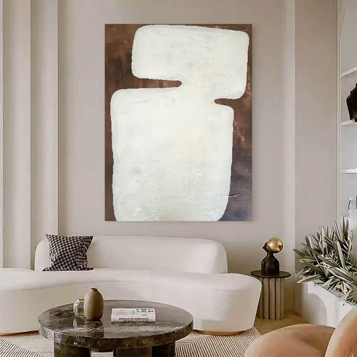 Minimalist White Abstract Oil Painting