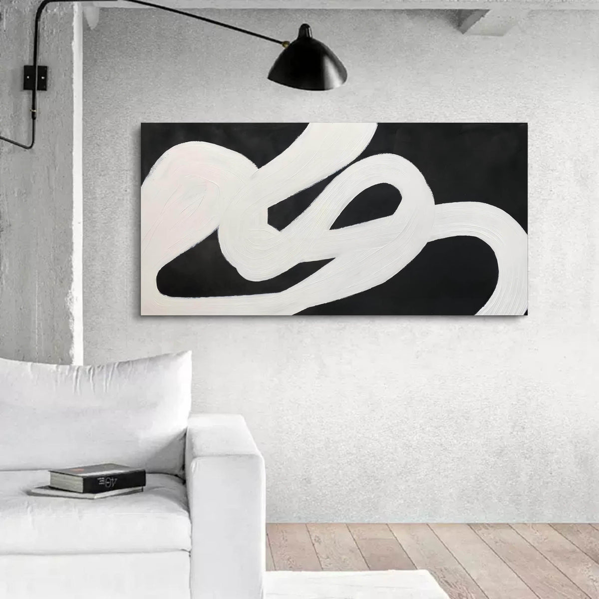 Wabi-Sabi Black White Curved Texture Painting