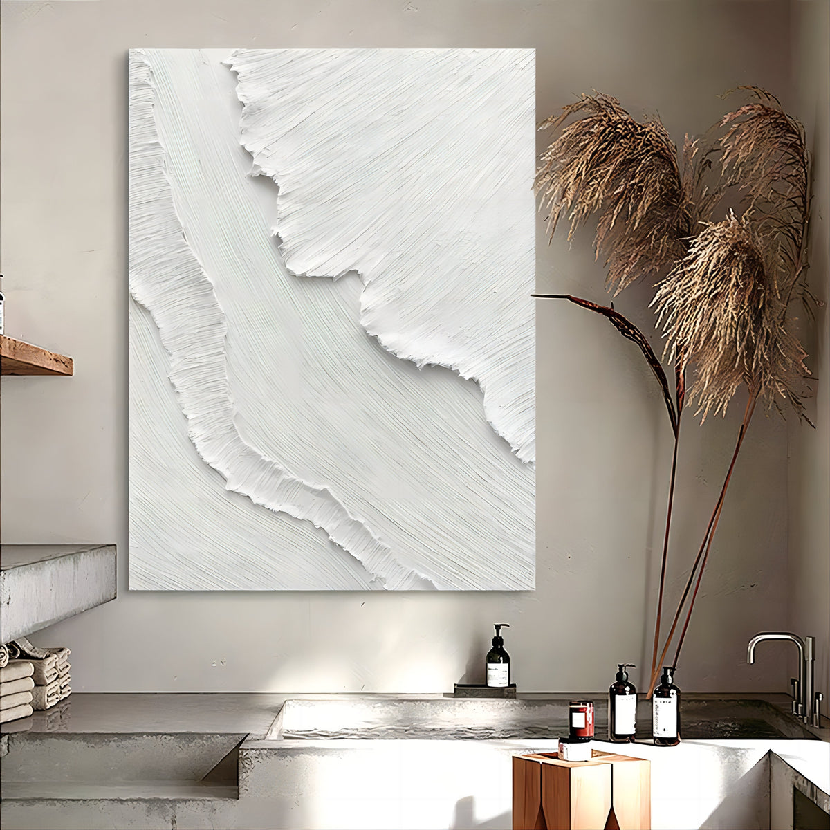 3D Textured White Wave Painting Organic Wall Art