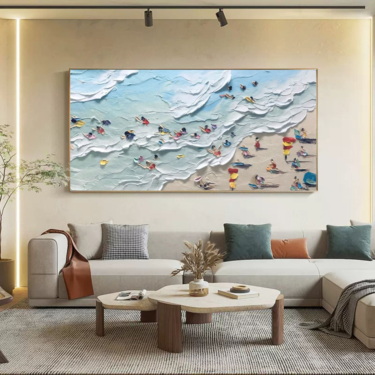 Aerial Beach Scene Impasto Painting