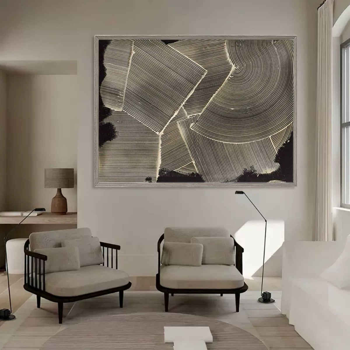 Geometric Line Texture Oil Painting Minimalist Black White