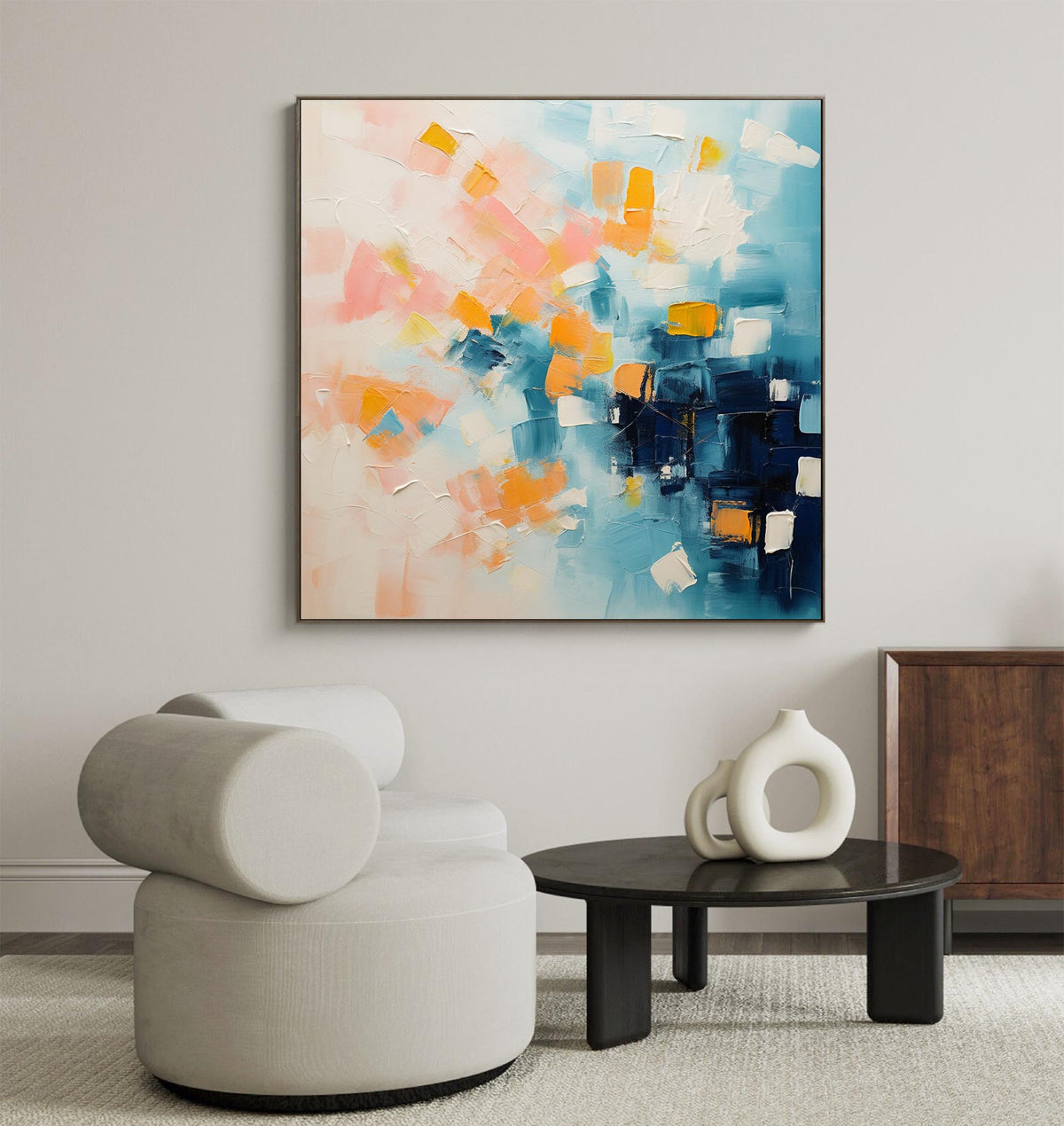 Geometric Pixel Painting Soft Pink Blue