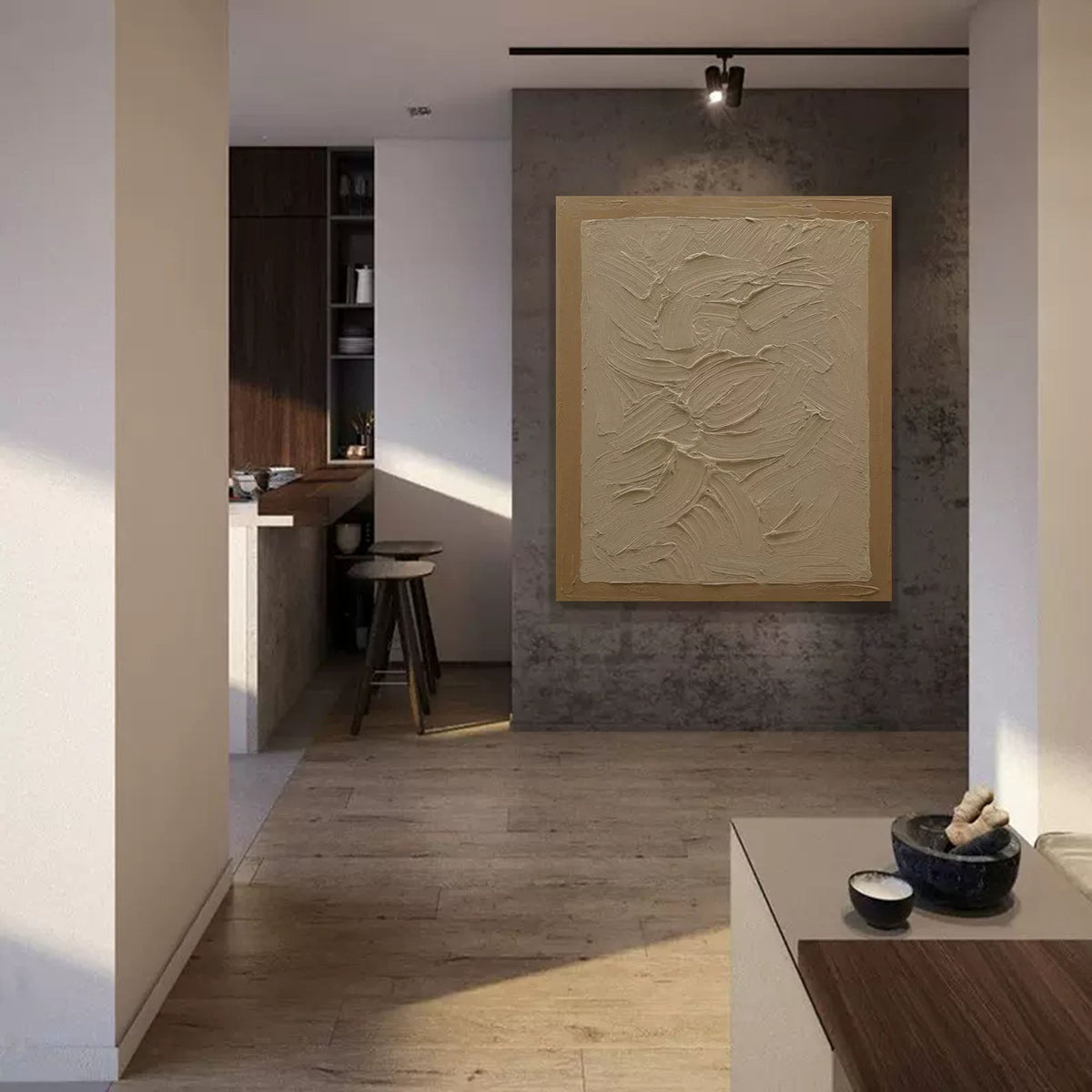 Wall Art Minimalist 3D Beige Textured