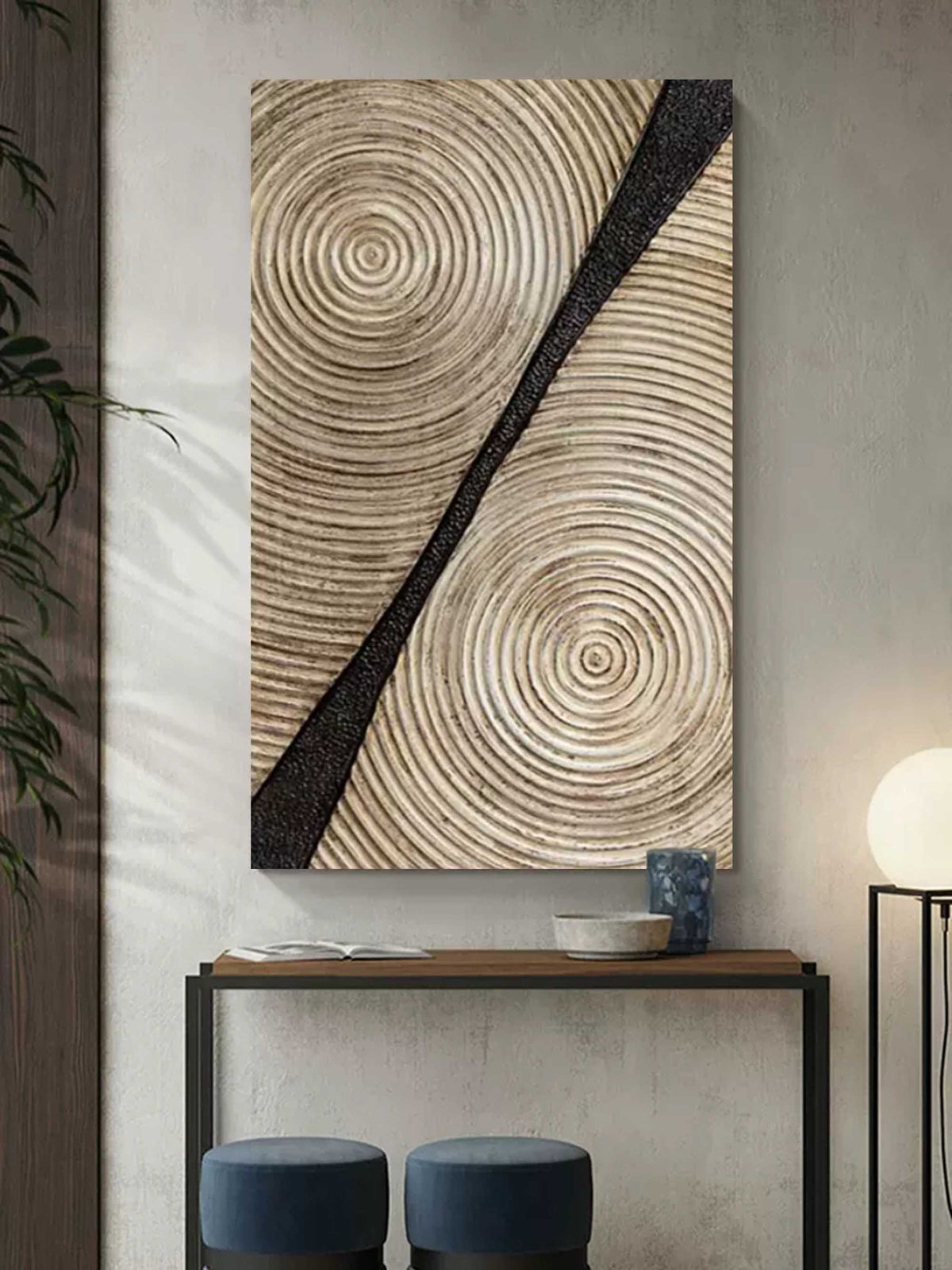 Neutral Wood Grain Textured Vertical Painting