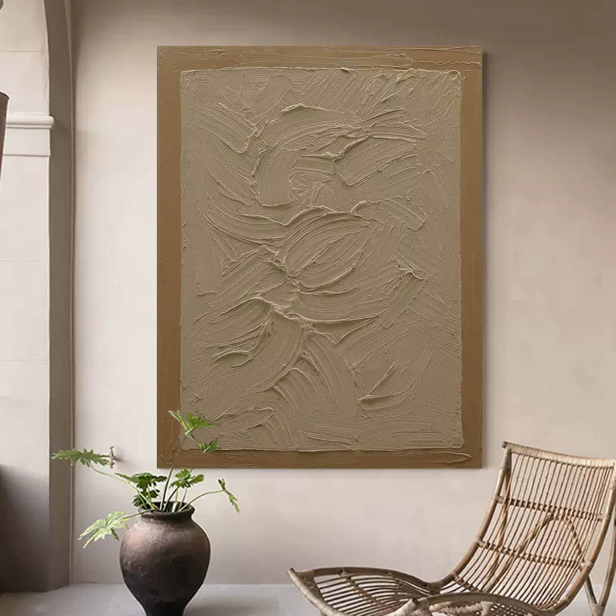 Wall Art Minimalist 3D Beige Textured
