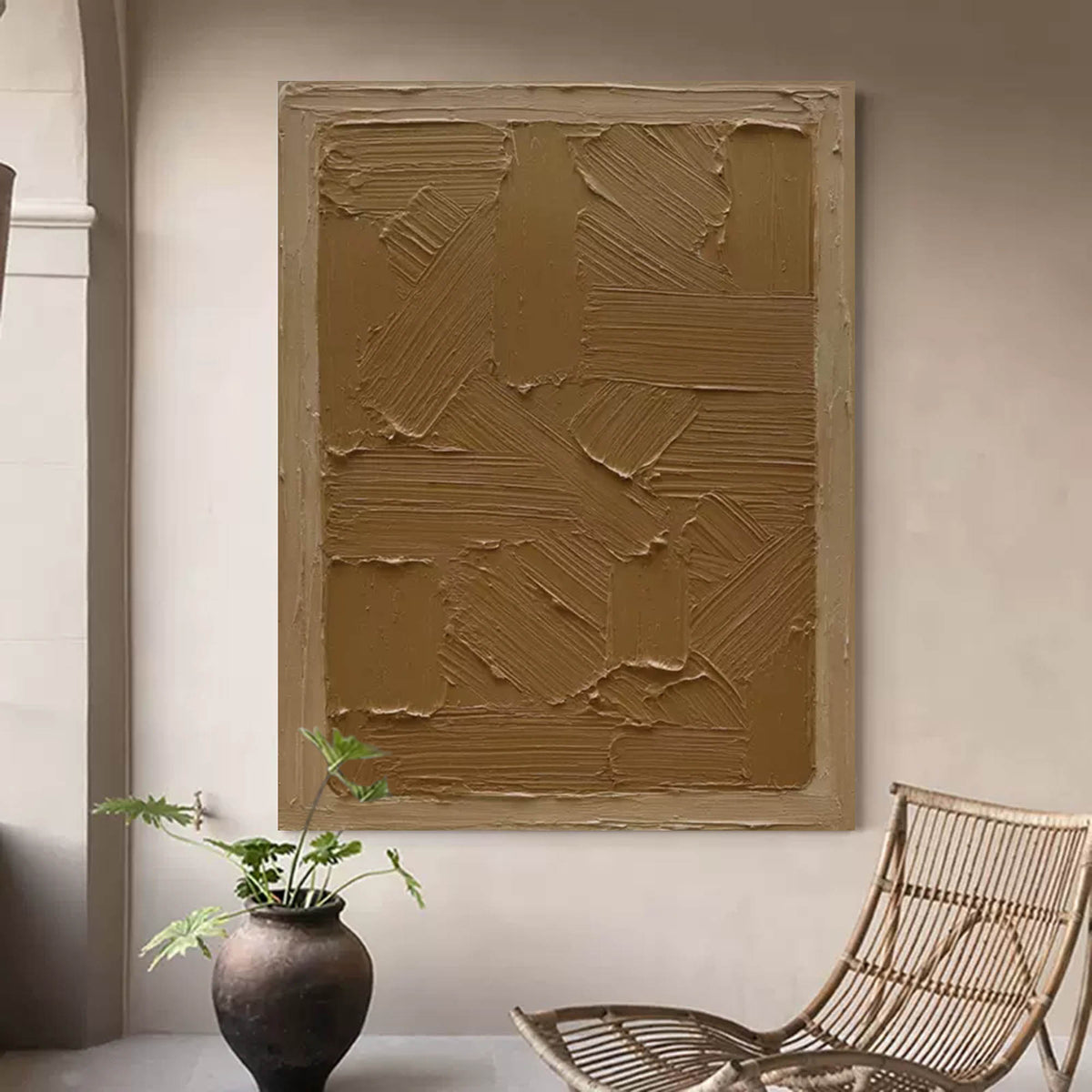 Wall Art Vertical Abstract Warm Brown Cross-Hatch