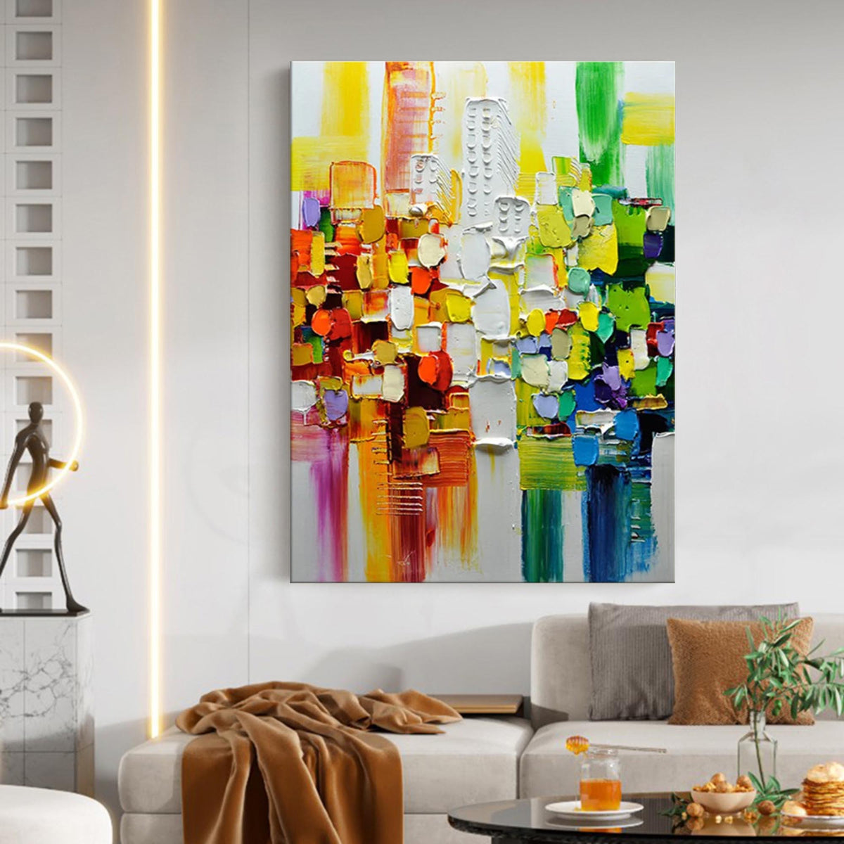 Vibrant Abstract Cityscape Impasto Painting
