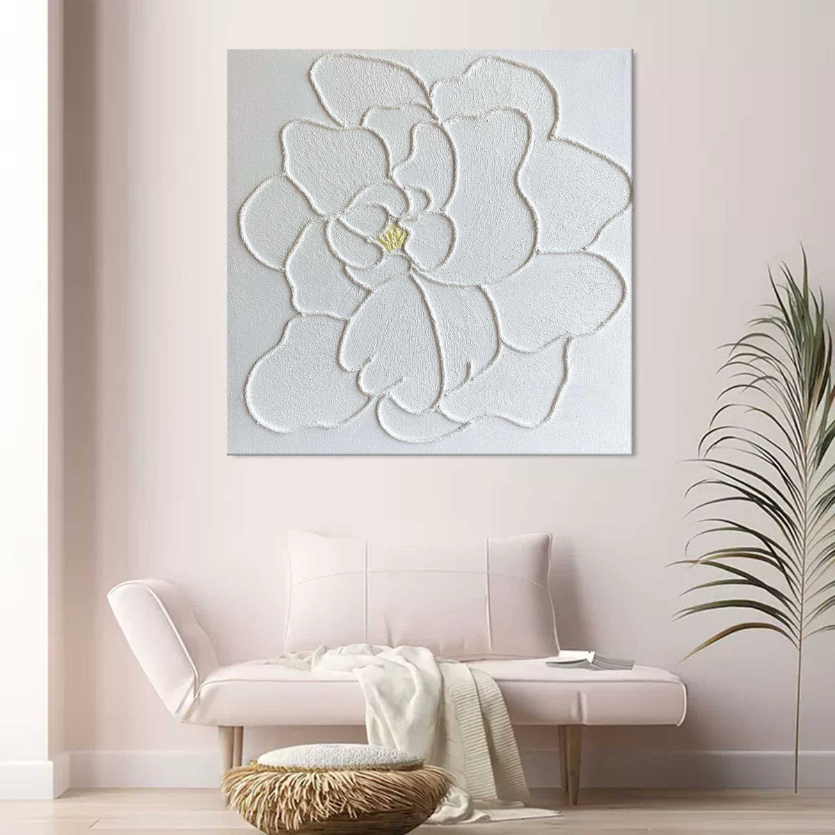 Plaster Art Texture White Textured Flower Painting