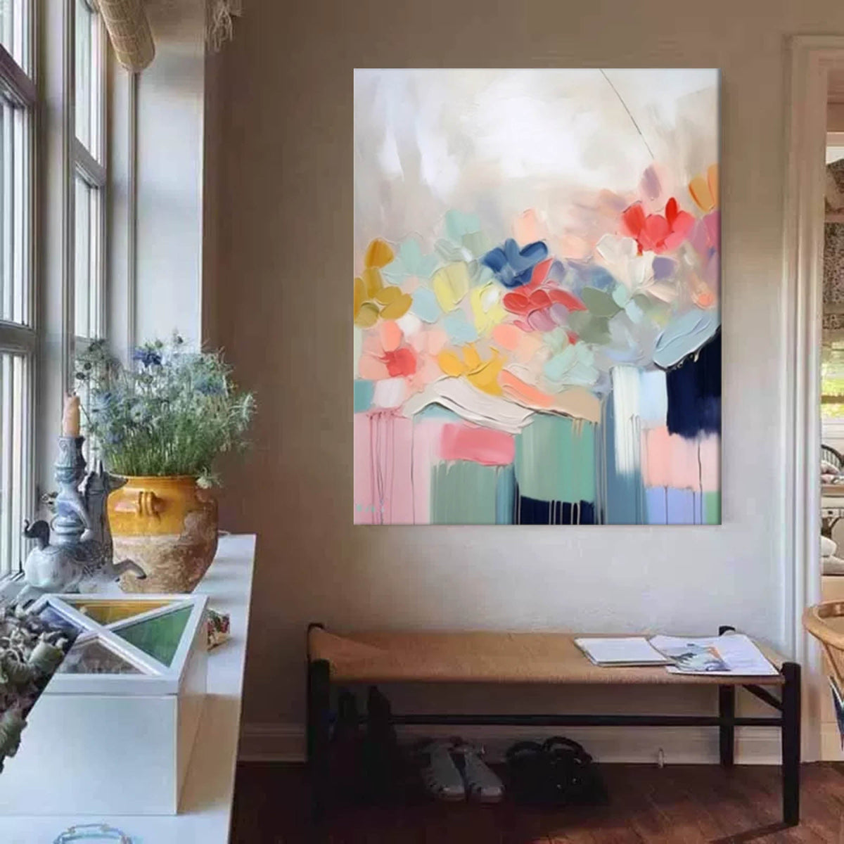 Whimsical Floral Oil Painting Soft Pastel