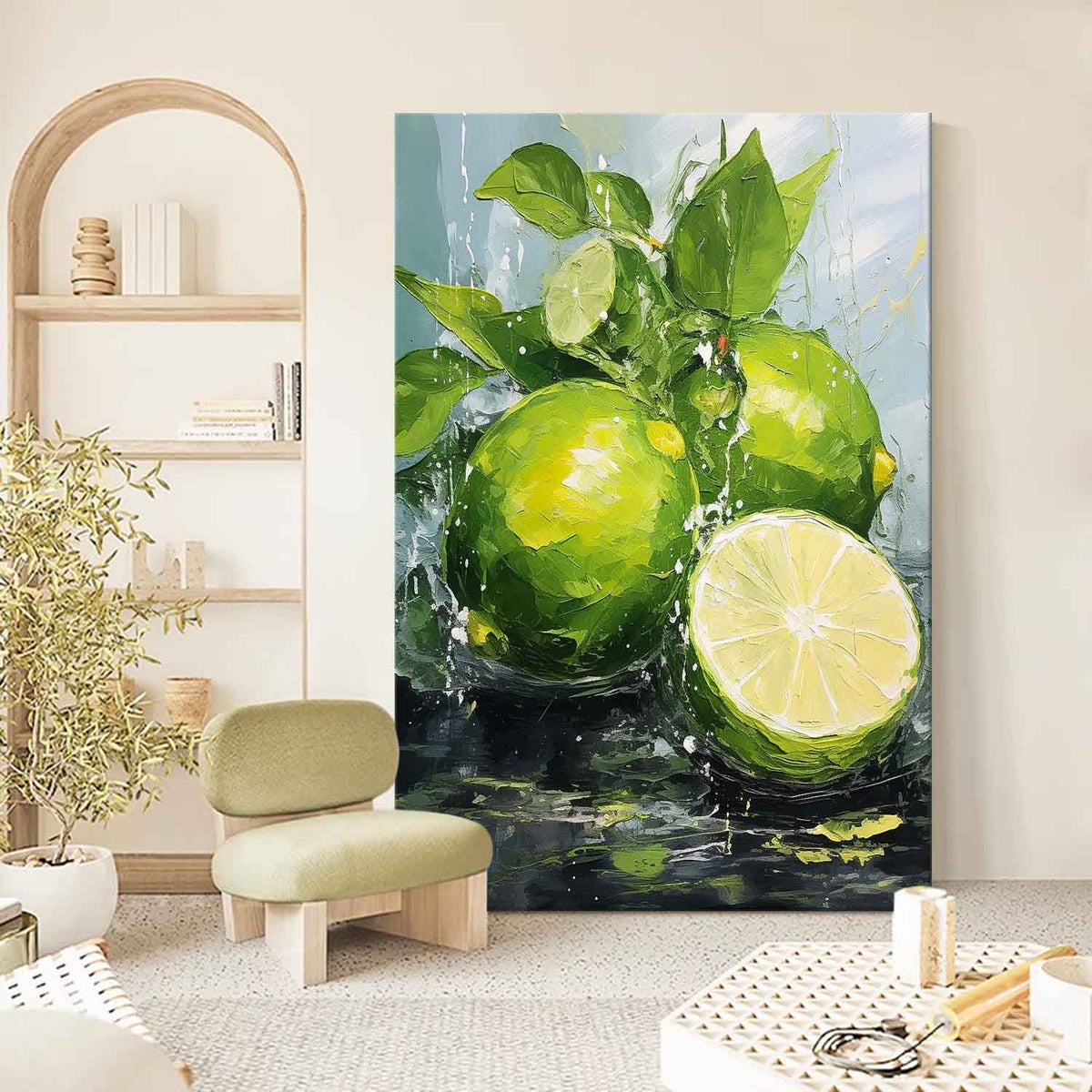 Impasto Lime Painting Vibrant Green Modern Wall Art