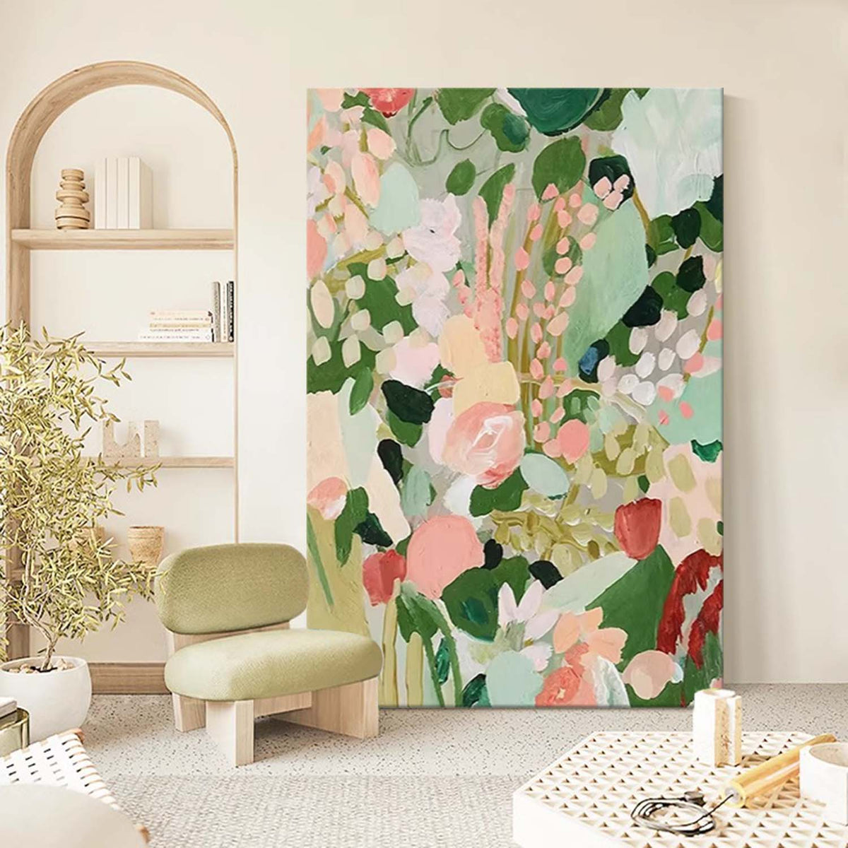Soft Pastel Floral Field Oil Painting Modern