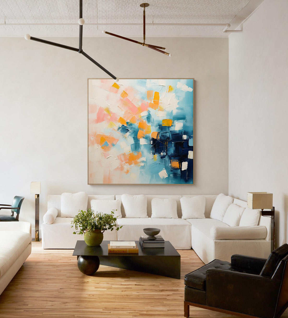 Geometric Pixel Painting Soft Pink Blue