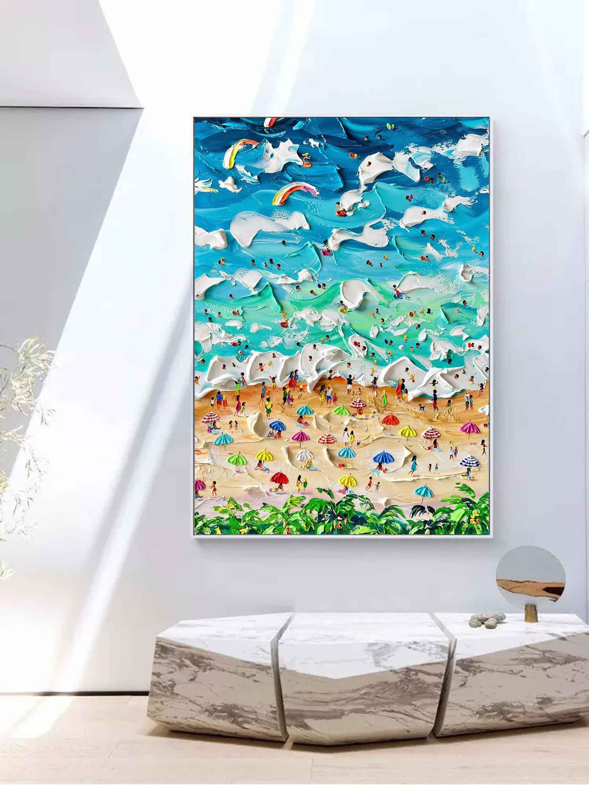 Vibrant Beach Scene Art Oil Painting