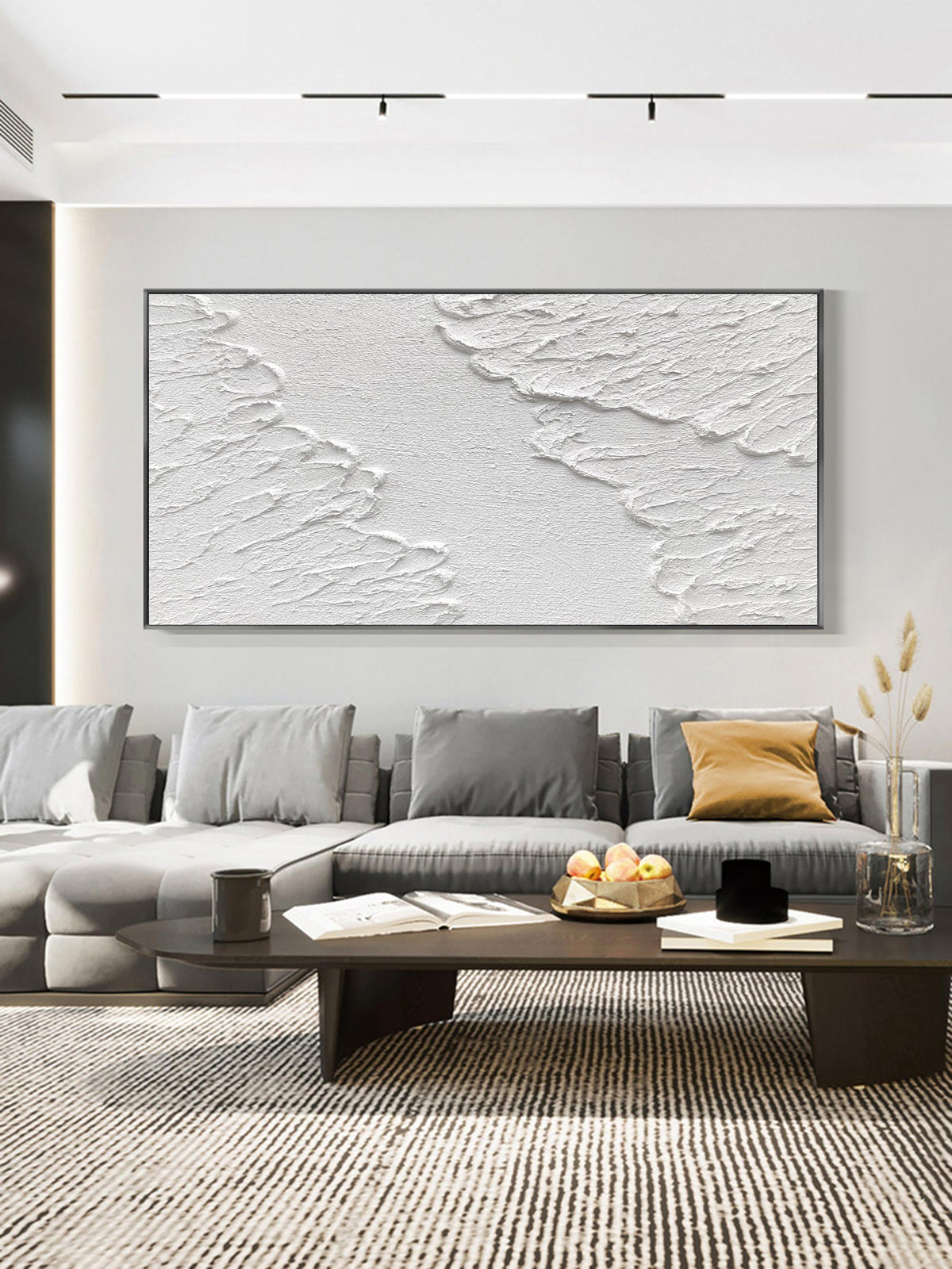 Large 3D Textured White Abstract Relief Oil Acrylic Linen Canvas Painting