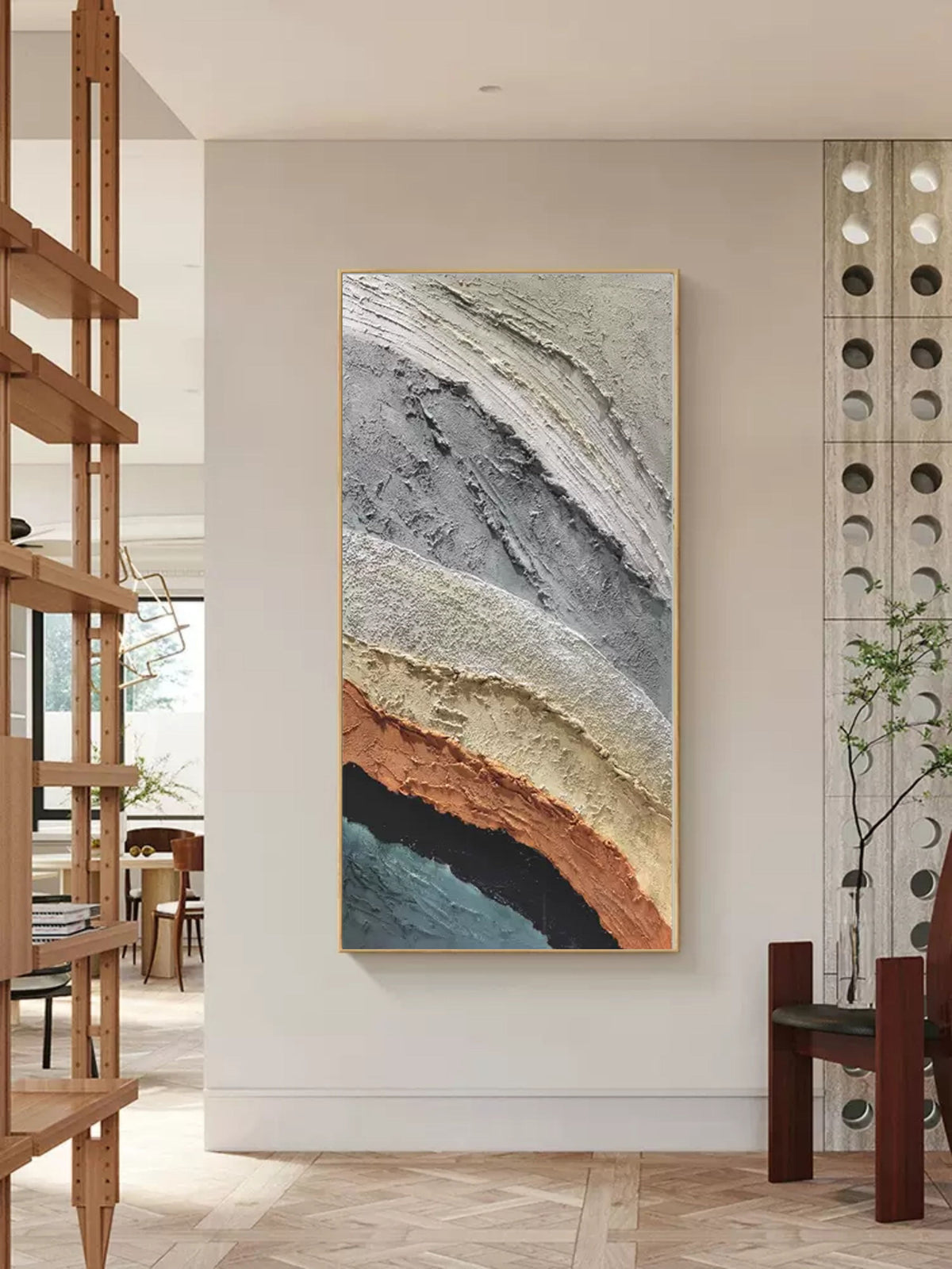Textured Earth Tone Wave Oil Painting