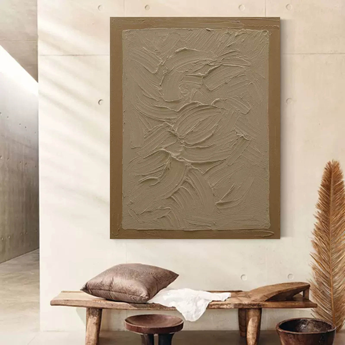 Wall Art Minimalist 3D Beige Textured