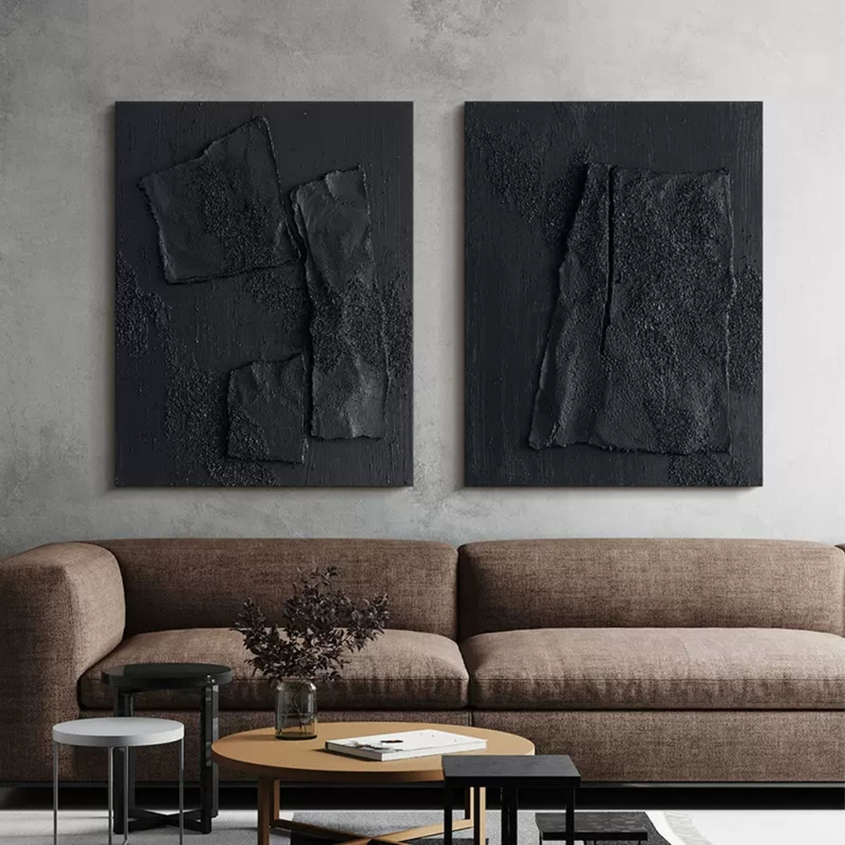 Wall Art Abstract Black Impasto Texture