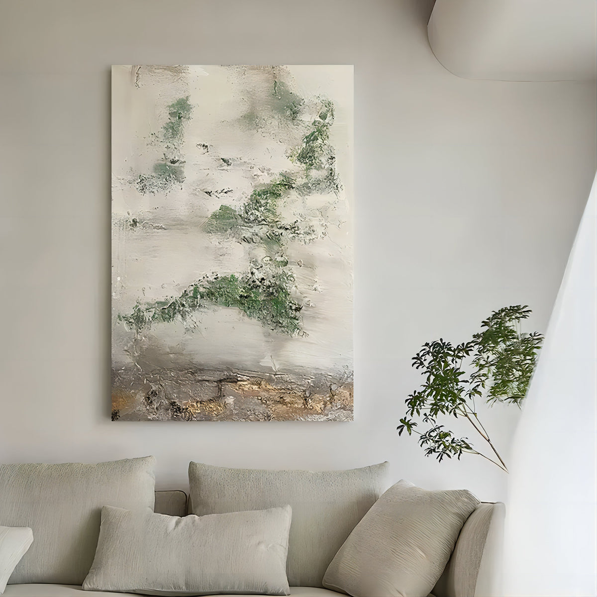 Wabi-Sabi Moss & Stone Abstract Painting
