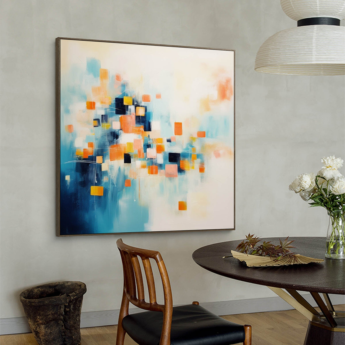 Geometric Pixel Painting Warm Orange Blue