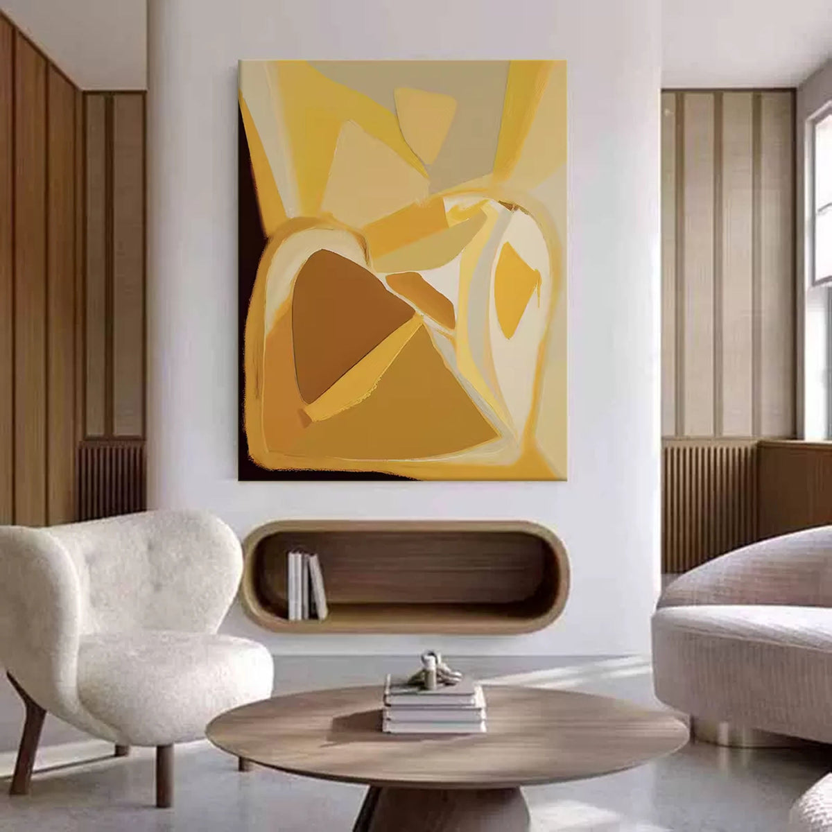 Warm Tonal Painting Golden Yellow Modern Wall Art