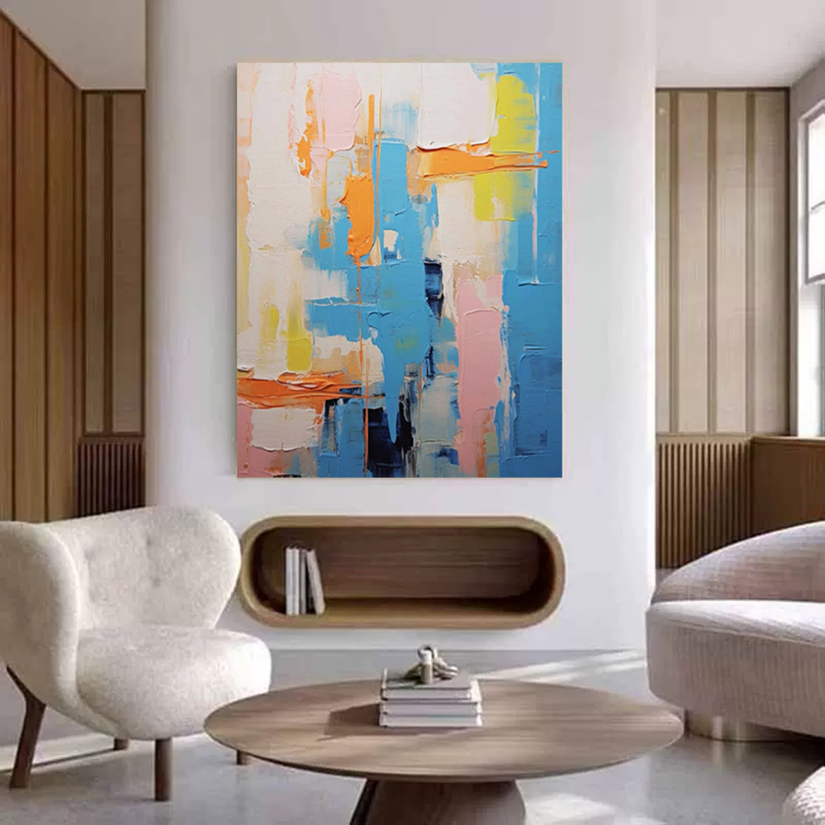 Impasto Geometric Abstract Painting Blue And Pink
