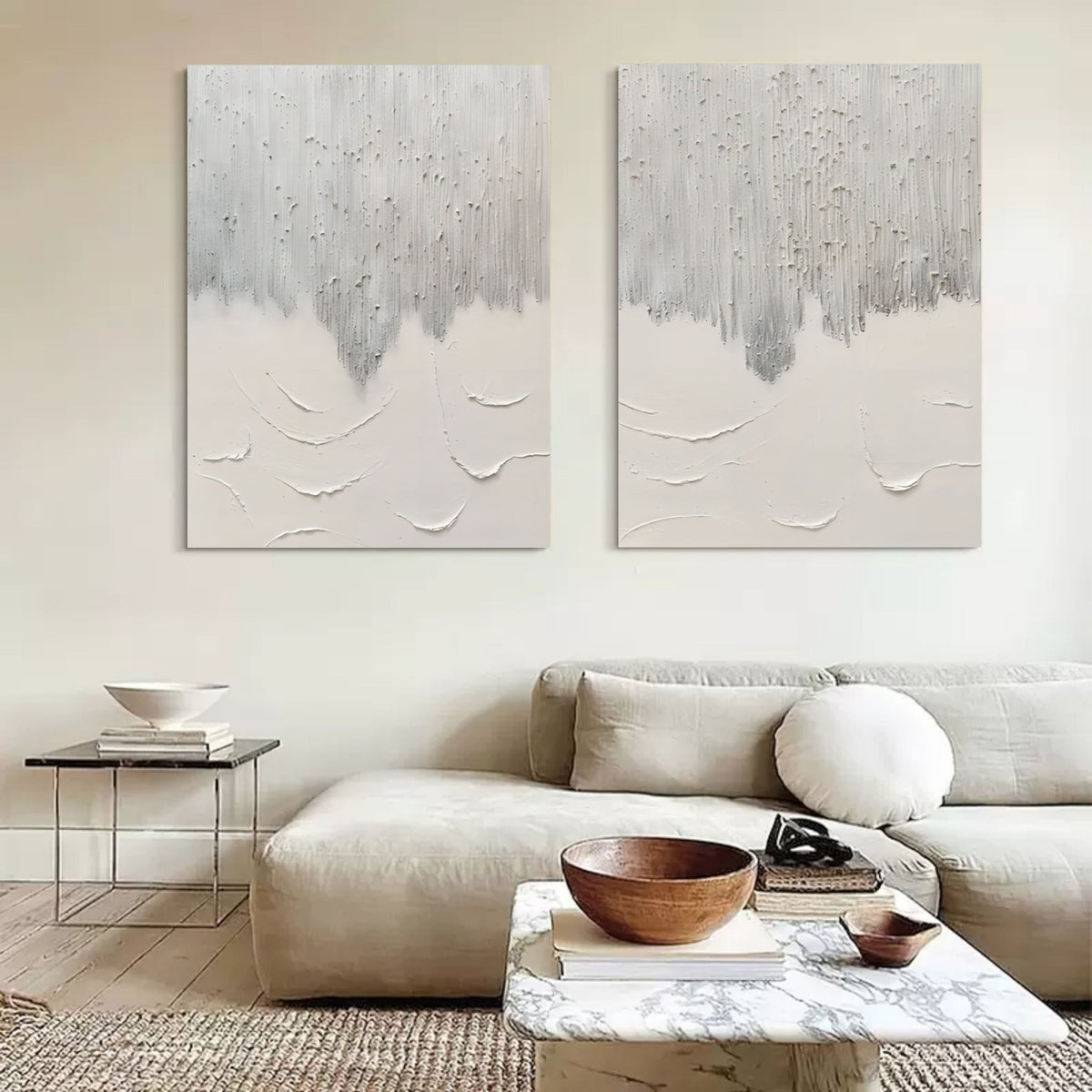 Silver White Gradient Textured 2 Piece Wall Art Set