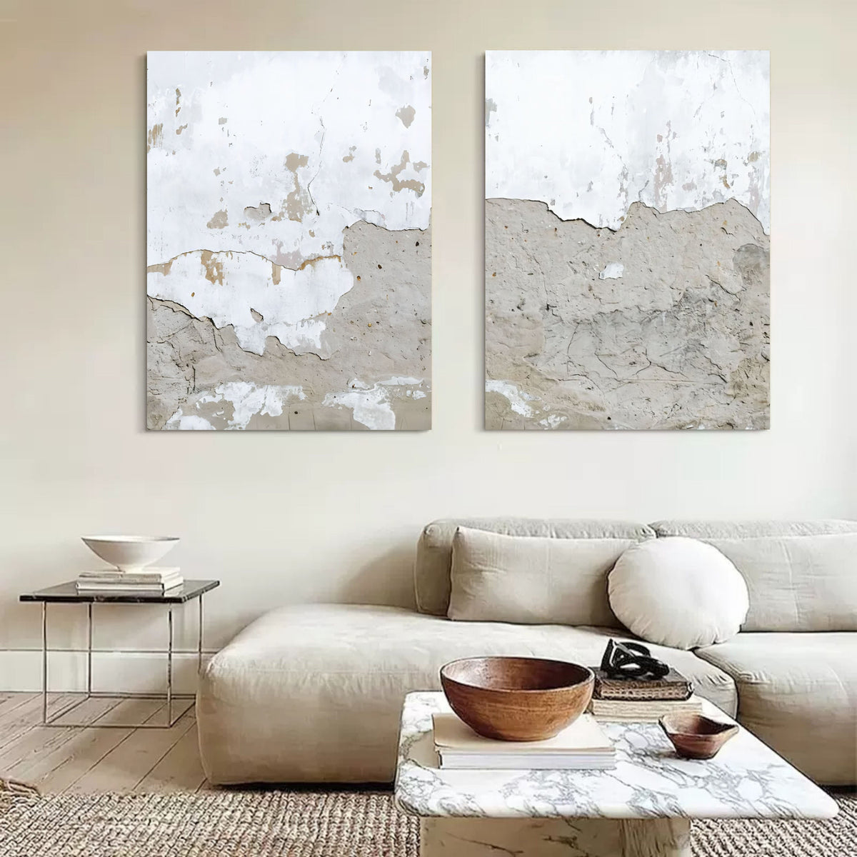 Wabi-Sabi Weathered Wall Diptych Painting