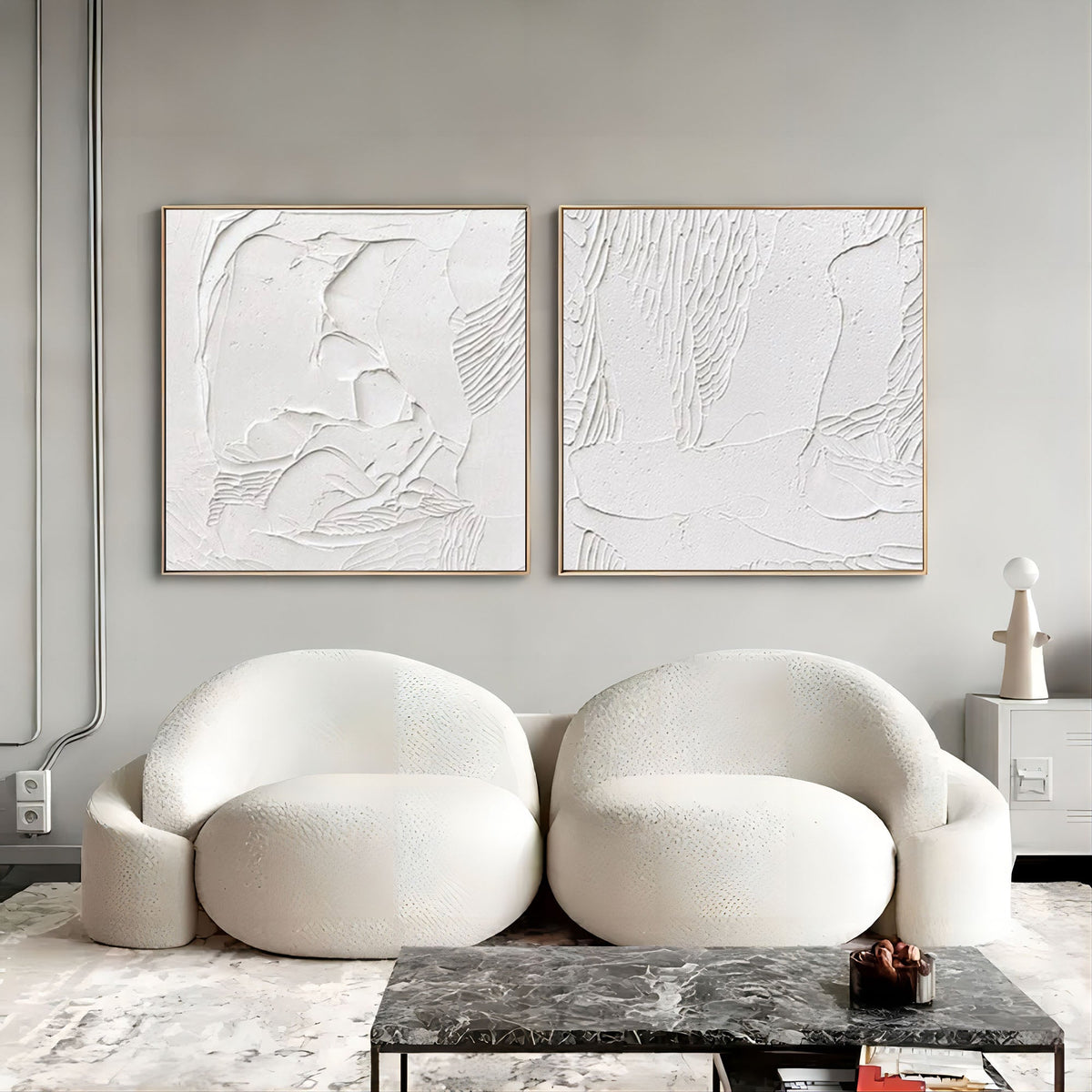 Wall Art Abstract Linear Relief Elegant Linen Flowing White
