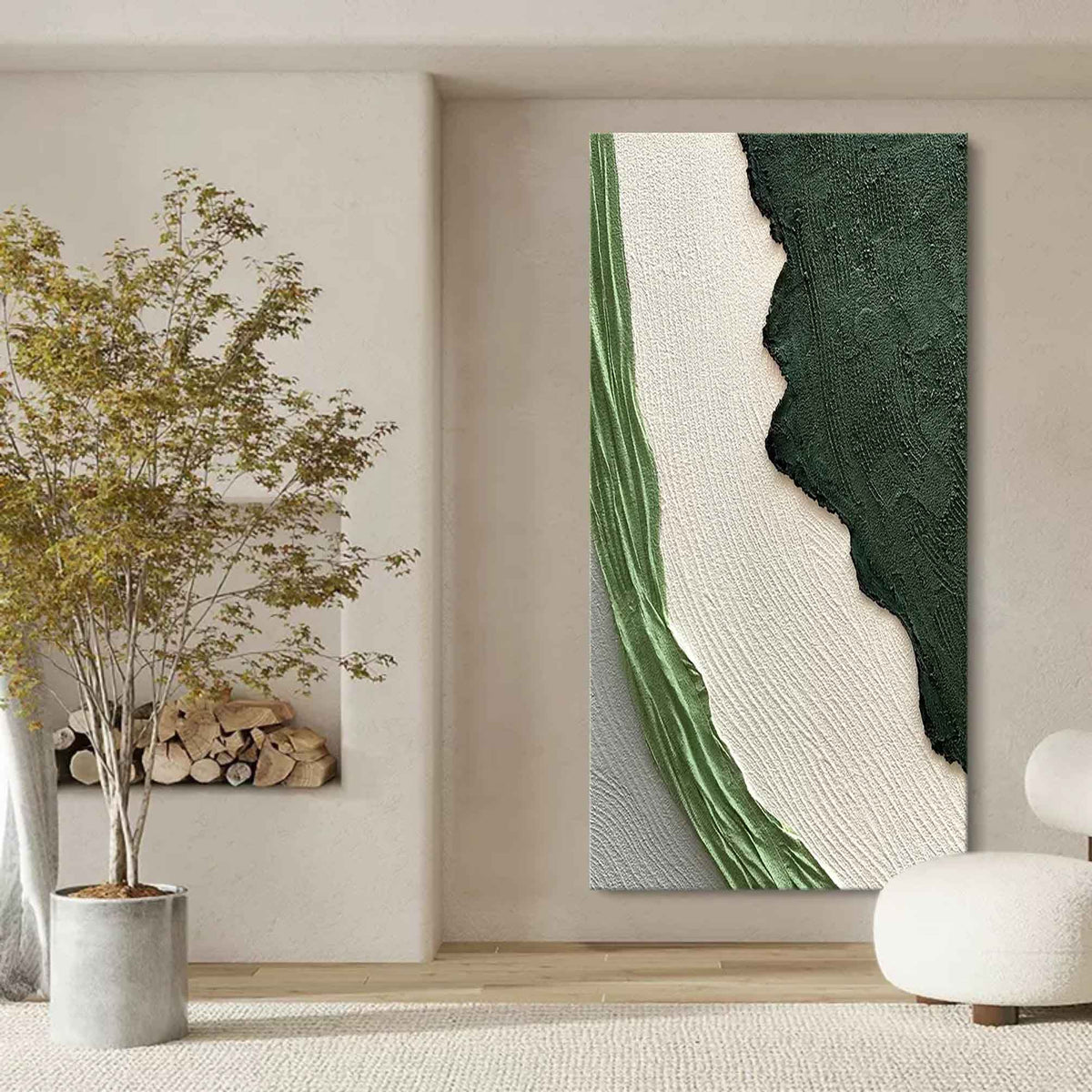 Green White Landscape 3D Textured Painting