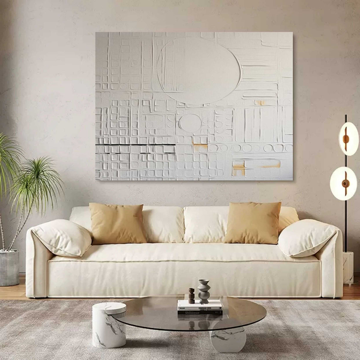 Wall Art White Bas-Relief Abstract Oil Painting