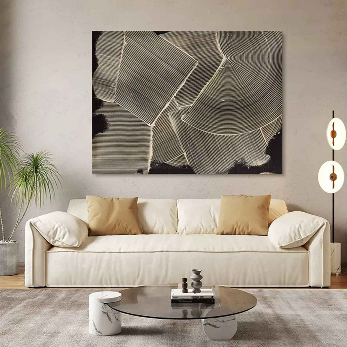 Geometric Line Texture Oil Painting Minimalist Black White