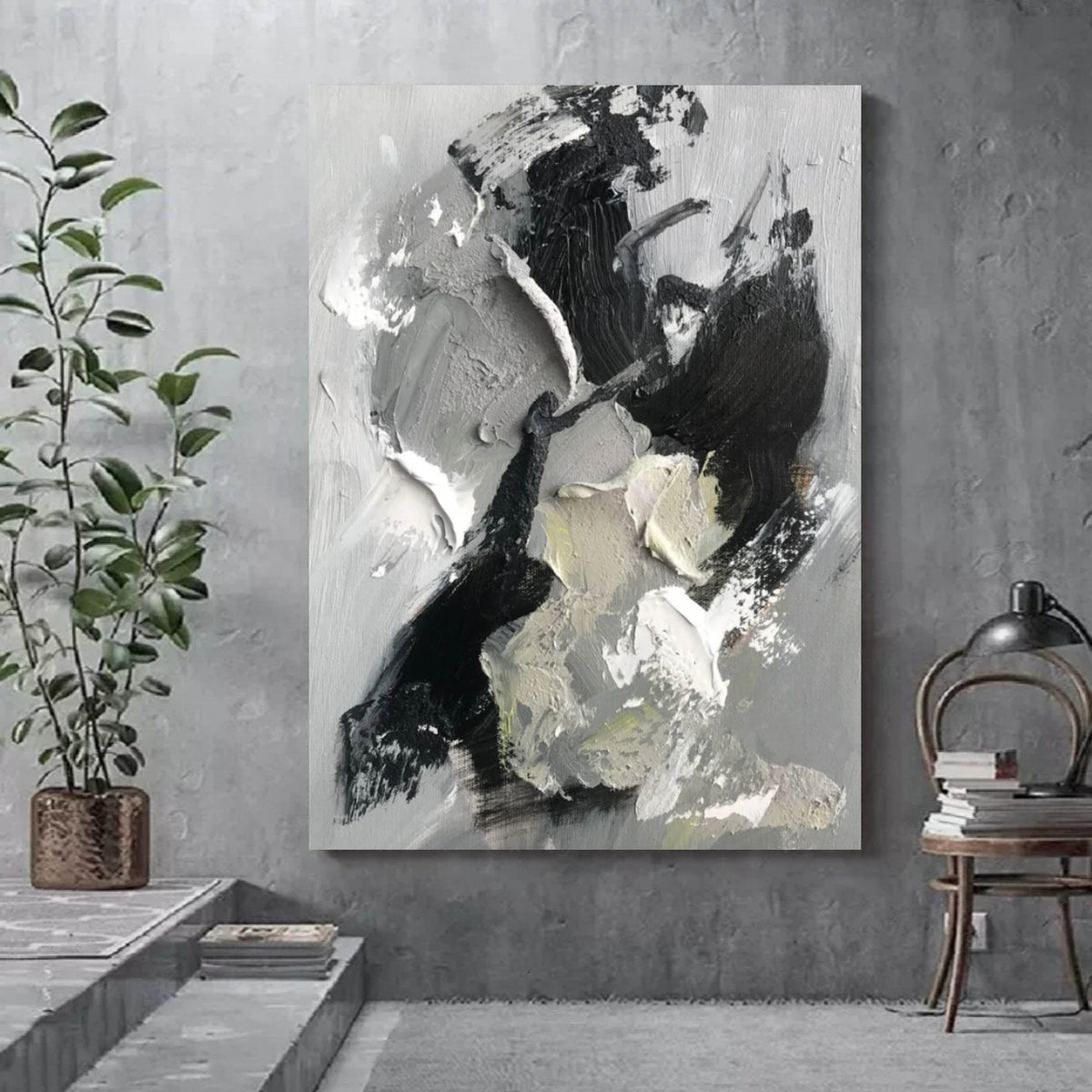 Wall Art Wabi-Sabi Abstract Dynamic Strokes Linen Canvas