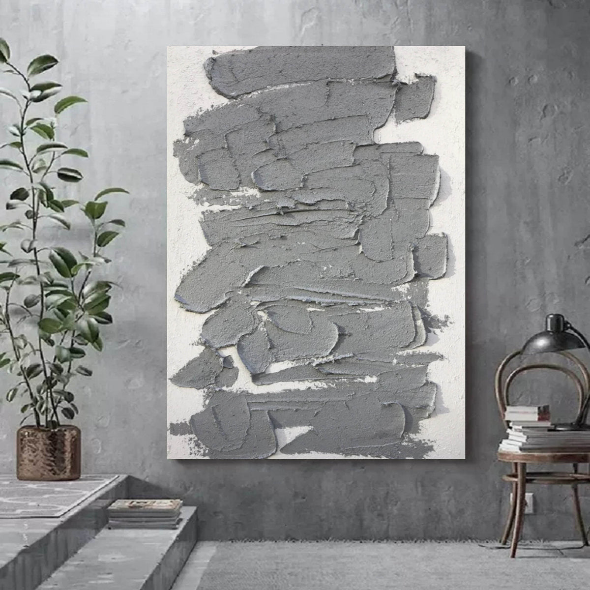 Wall Art Vertical Abstract Slate Patch Charcoal