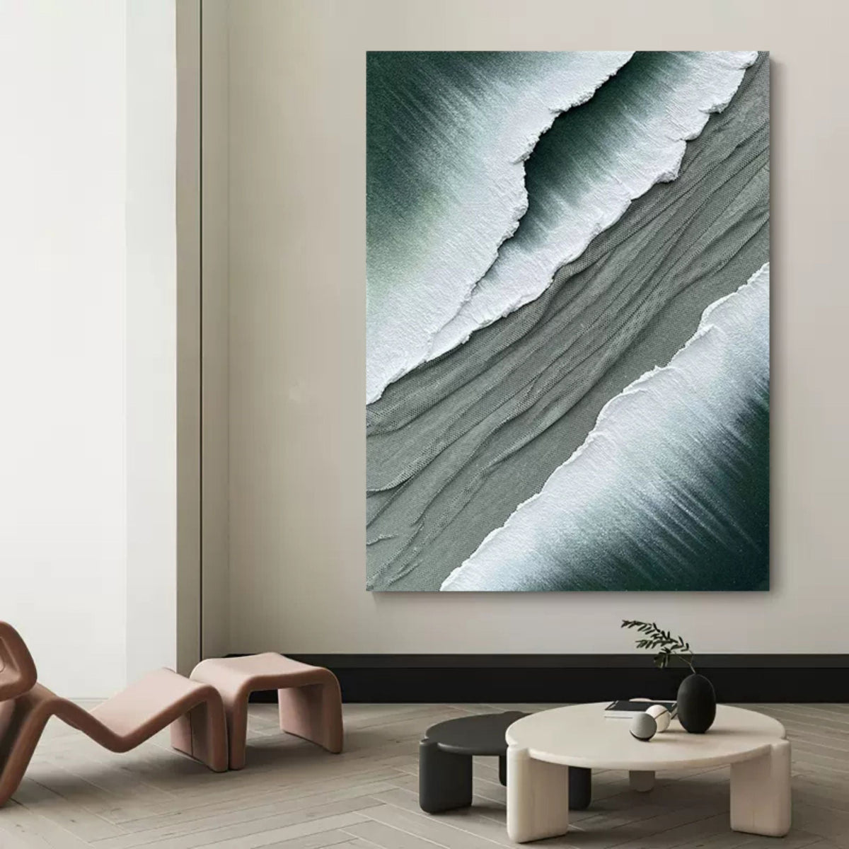 Wall Art Square Abstract Ocean Wave Deep Green