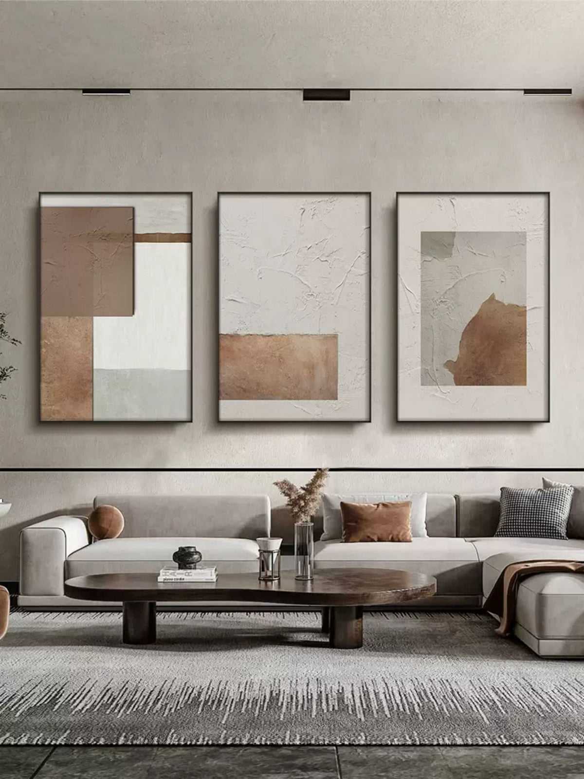 Neutral Triptych 3D Textured Painting